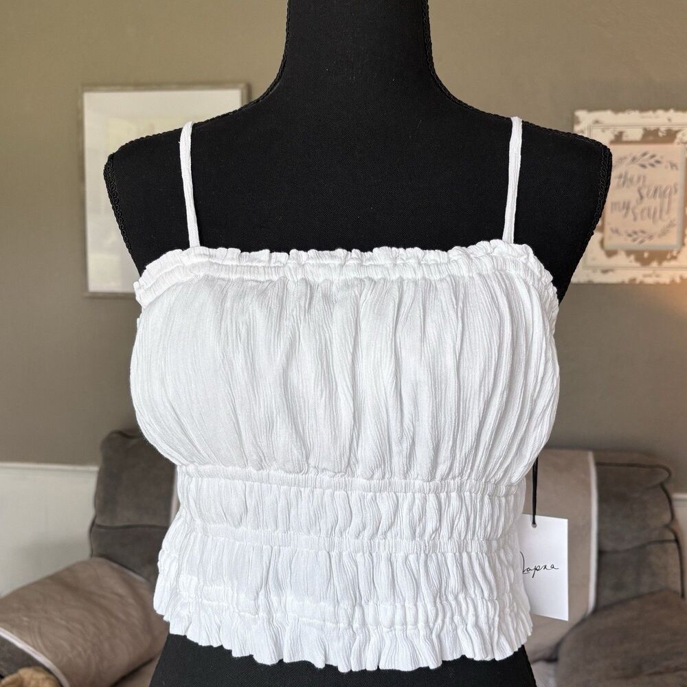 Japna Cropped Top White Smocked Ruched Tube Top